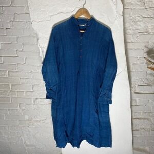Injiri Indian Indigo Dyed Dress Long Sleeve Pockets Size 38